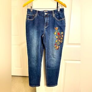 Women’s Embroidered Blue Ankle Jeans Size 4 Boho Chicos Size 0 EUC